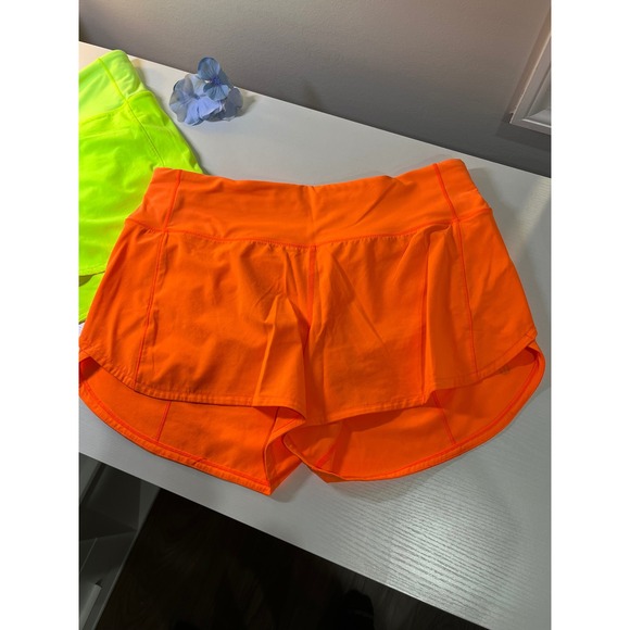 Lululemon Speed Up Low Rise Lined Running Shorts 4 Inch Neon Orange Yellow 8 - Picture 6 of 7